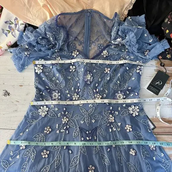 Adrianna Papell Blue Floral Embroidered Midi Dress - Picture 12 of 15